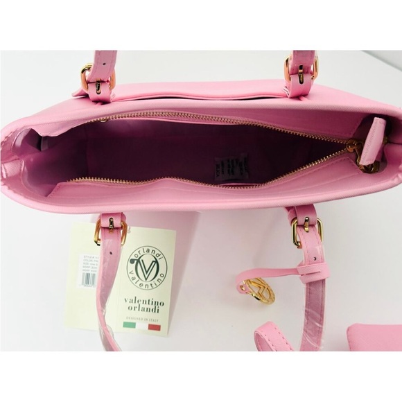 Valentino Orlandi Pink Structured Purse/Small Tote with Gold Accents - Picture 6 of 6